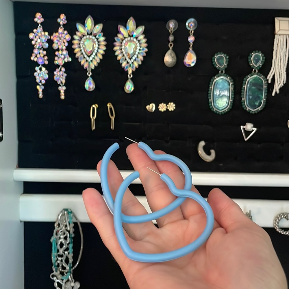 Baby powder blue heart shaped earrings
